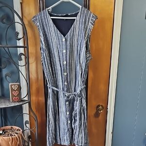 Lane Bryant Blue and White Sleeveless V-Neck Midi Sundress